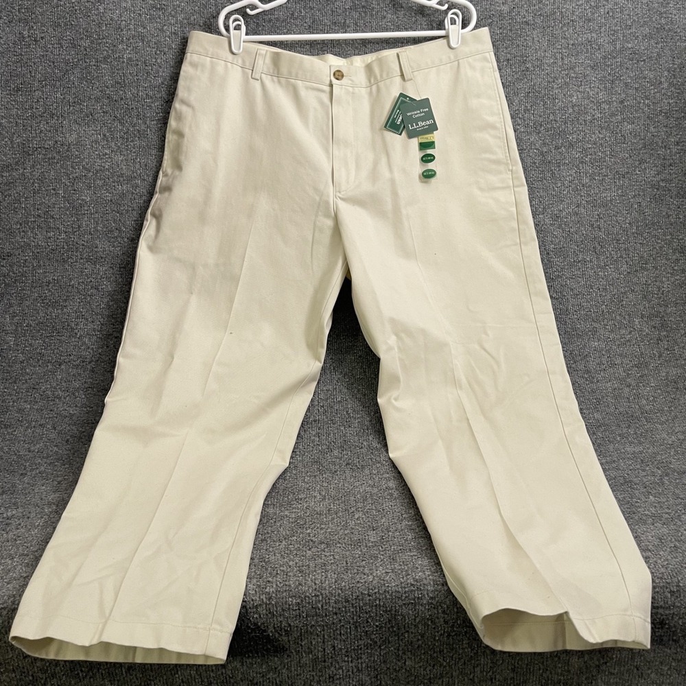L.L. Bean Double L Chino Pants Mens Sz 40x29 Silver Birch Plain Front 212330 NWT